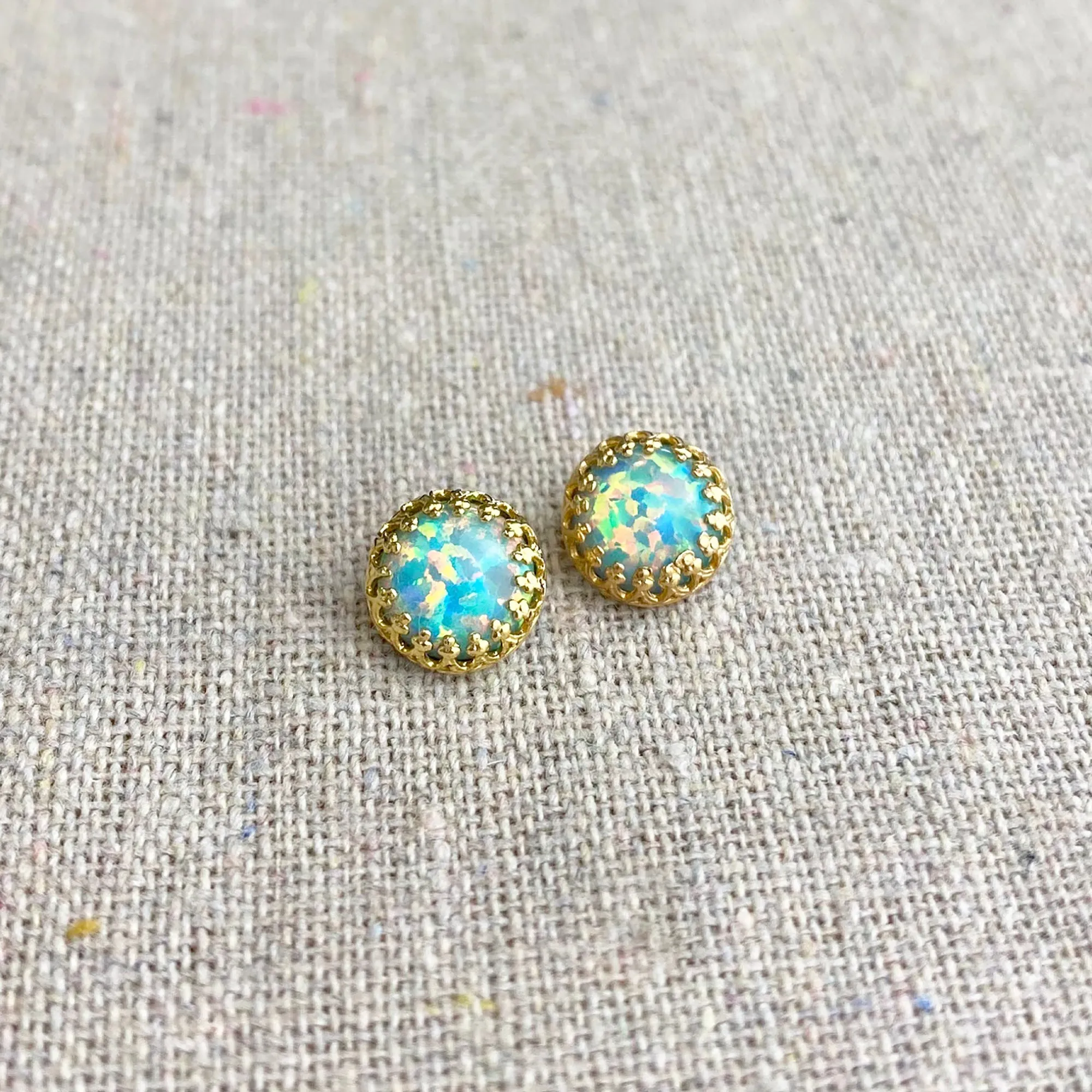 Seafoam Opal Crown Post Earrings • 8mm