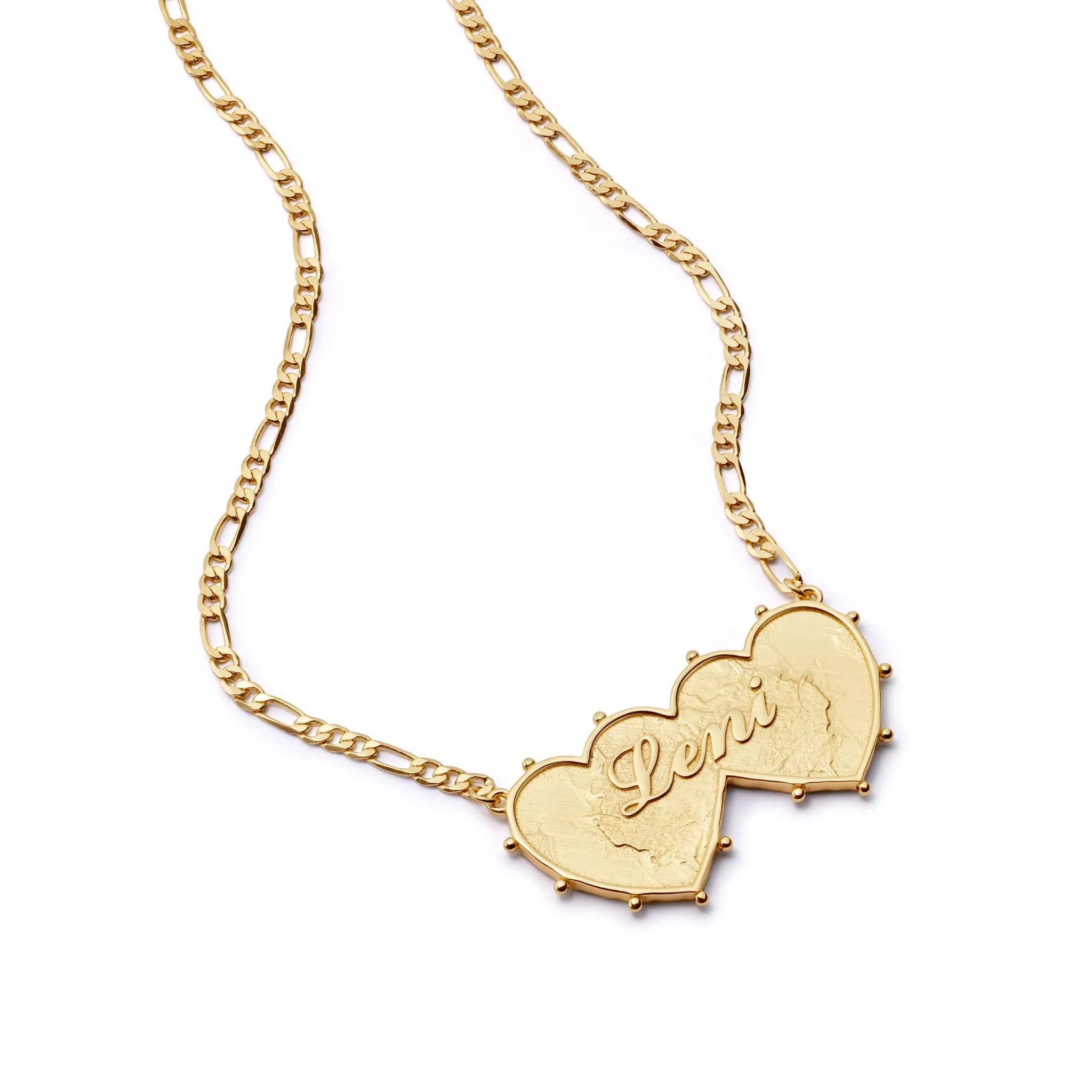 Shrimps Double Heart Personalised Necklace 18ct Gold Plate