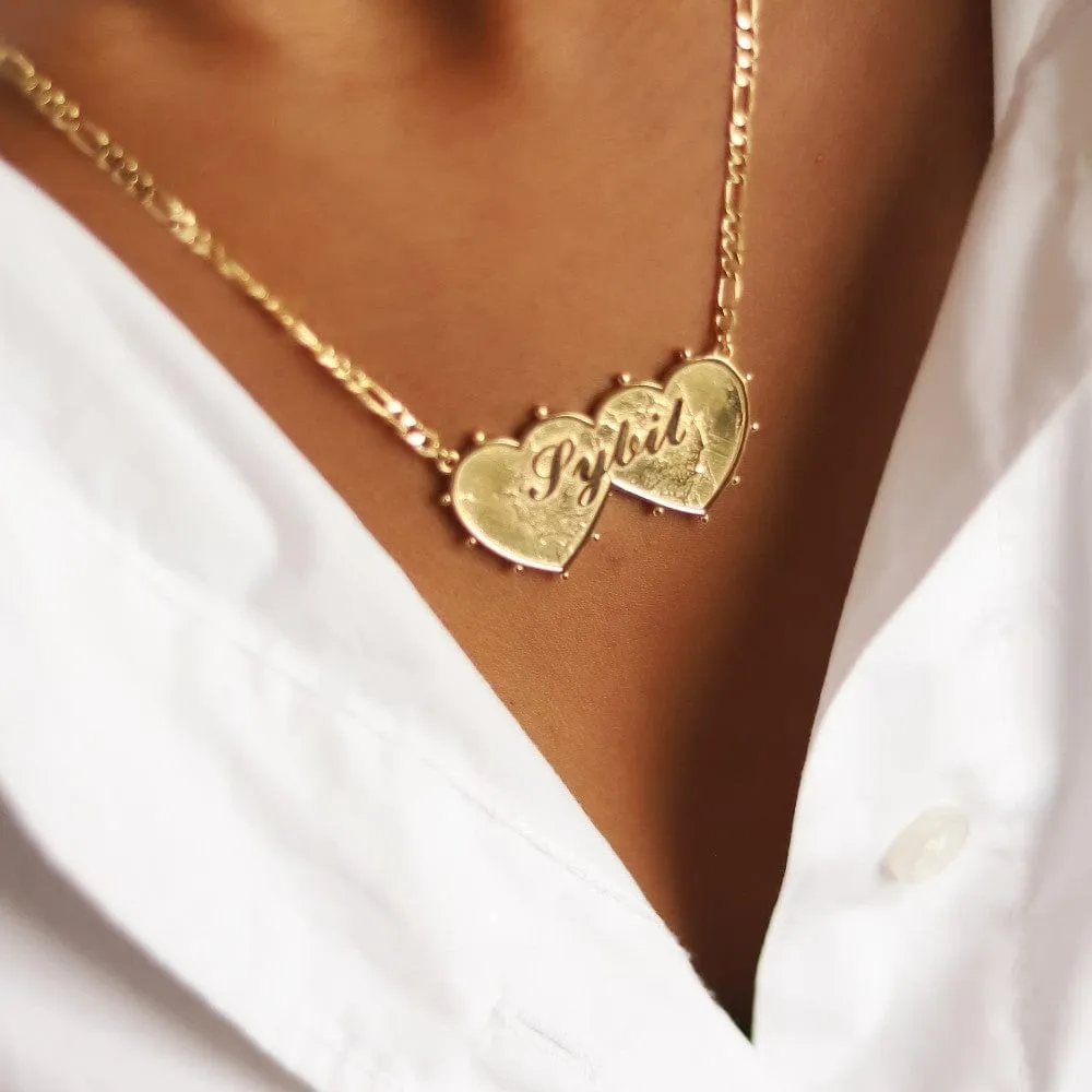 Shrimps Double Heart Personalised Necklace 18ct Gold Plate