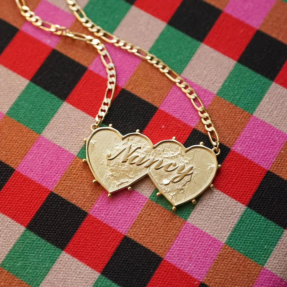 Shrimps Double Heart Personalised Necklace 18ct Gold Plate