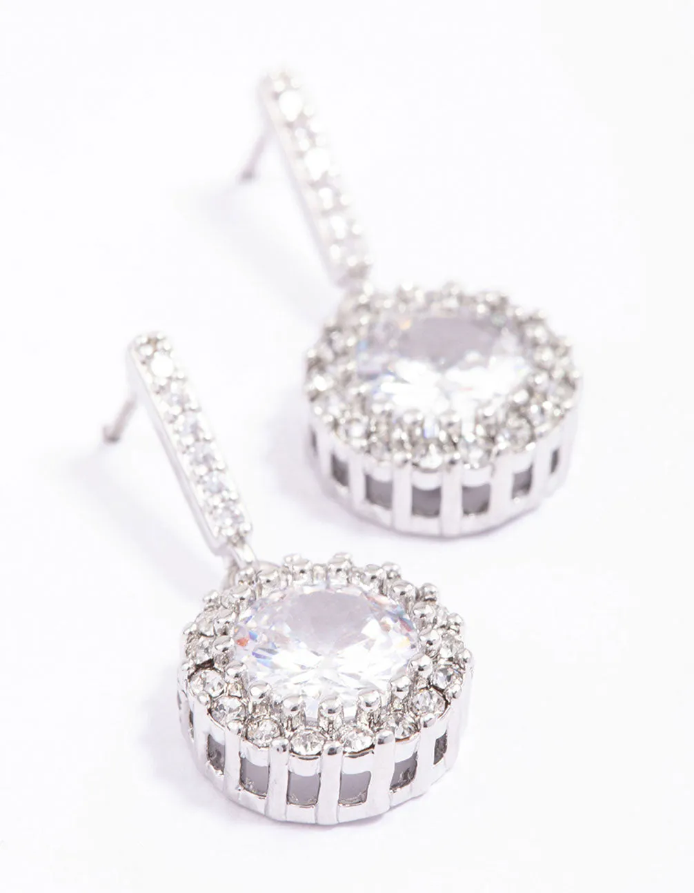 Silver Round Cushion Cubic Zirconia Drop Earrings