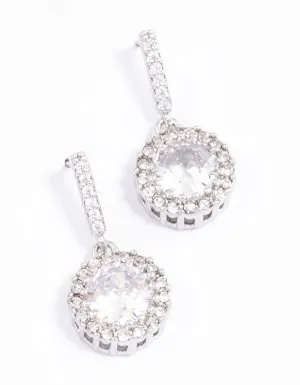 Silver Round Cushion Cubic Zirconia Drop Earrings