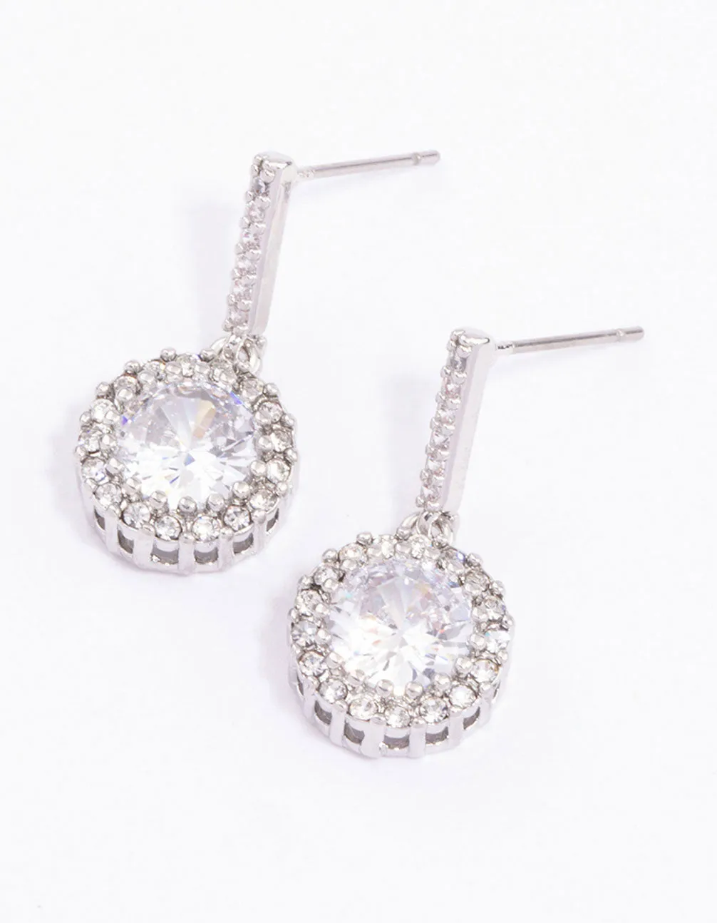 Silver Round Cushion Cubic Zirconia Drop Earrings