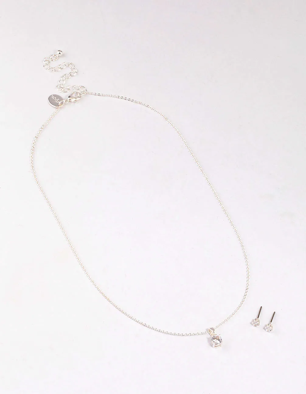 Silver Round Solitaire Necklace & Earring Set