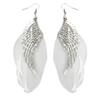 Silvertone Feather Angel Wing Earrings