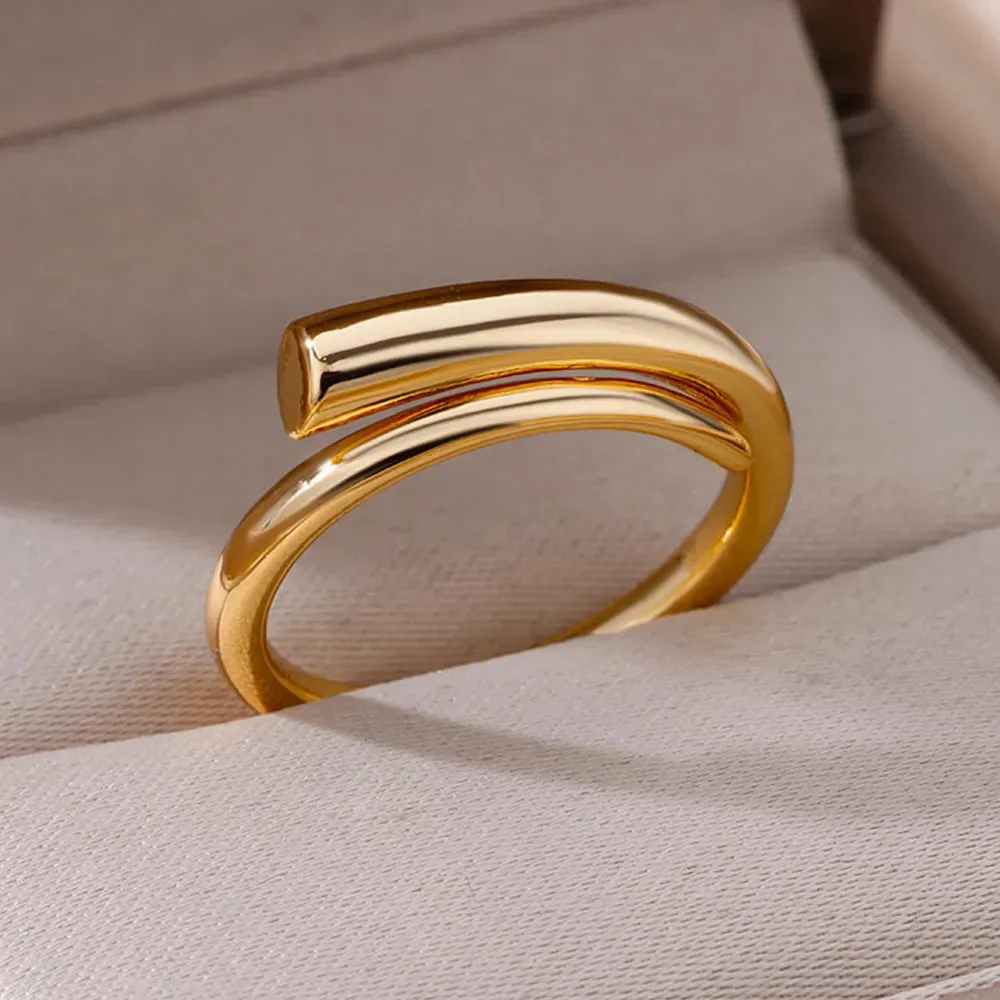 Stainless Steel Rings For Women Men Gold Color Hollow Wide Ring Female Male Engagement Wedding Party Finger Jewelry Gift Trend