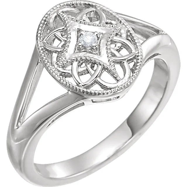 Sterling Silver .025 CTW Diamond Oval Filigree Ring