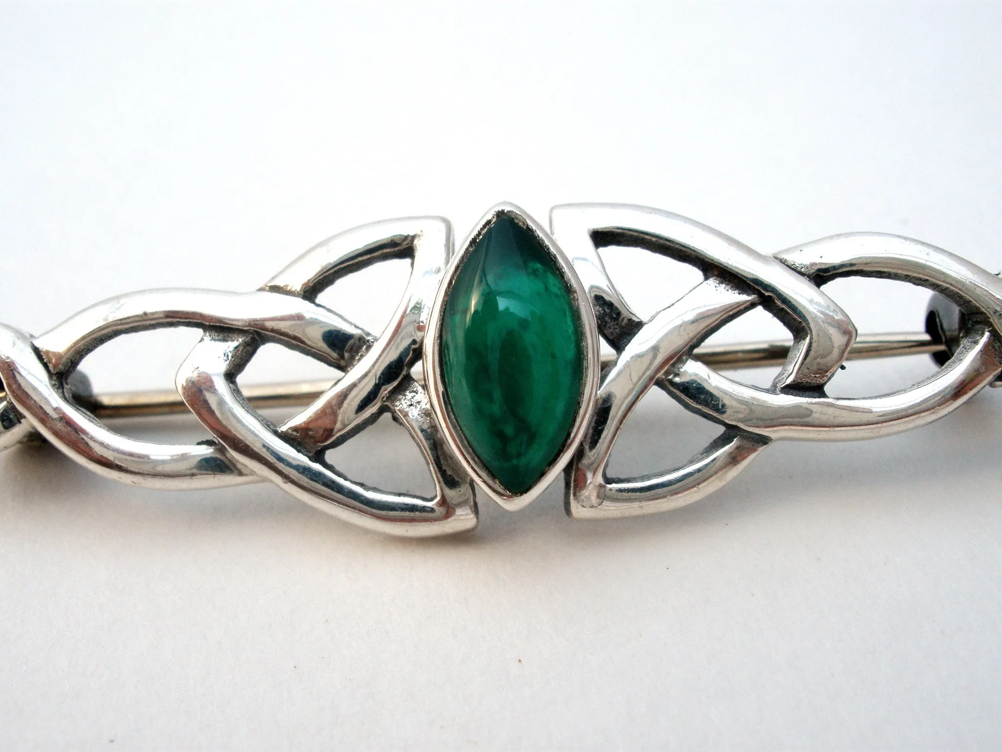 Sterling Silver Chrysoprase Bar Pin Brooch Vintage