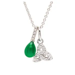 Sterling Silver Crystal and Green Agate Trinity Necklace