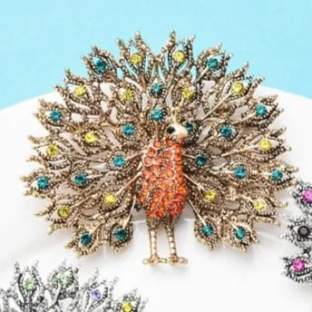 TEEK - Mulitcolor Big Sparkling Peacock Brooches