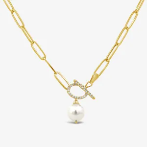 Toggle Paperclip Pearl & Diamond Necklace