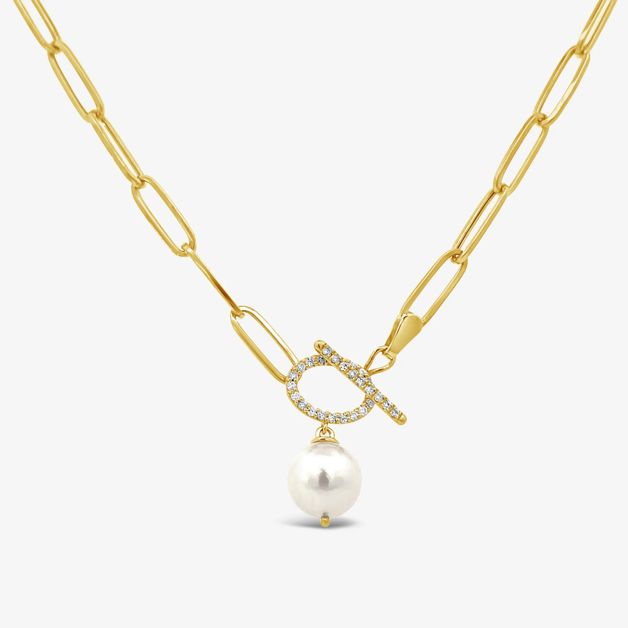 Toggle Paperclip Pearl & Diamond Necklace