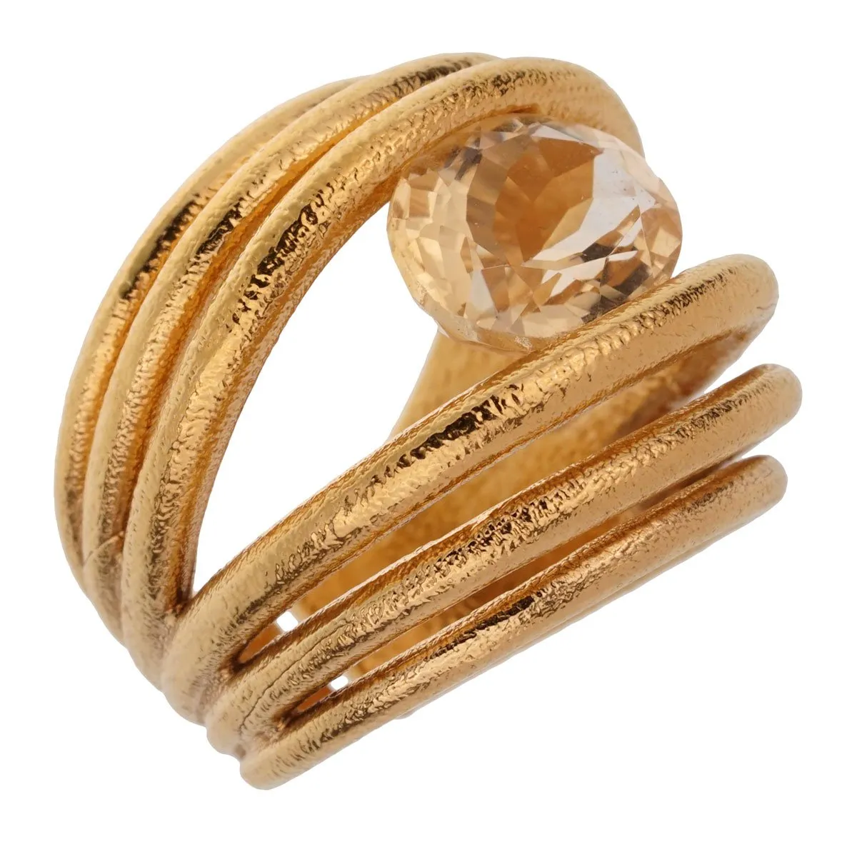 Tous Quartz Yellow Gold Cocktail Ring Sz 8 1/2