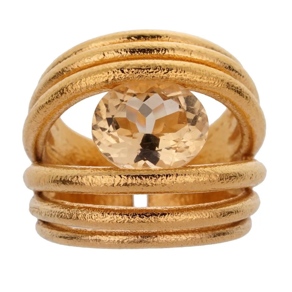 Tous Quartz Yellow Gold Cocktail Ring Sz 8 1/2