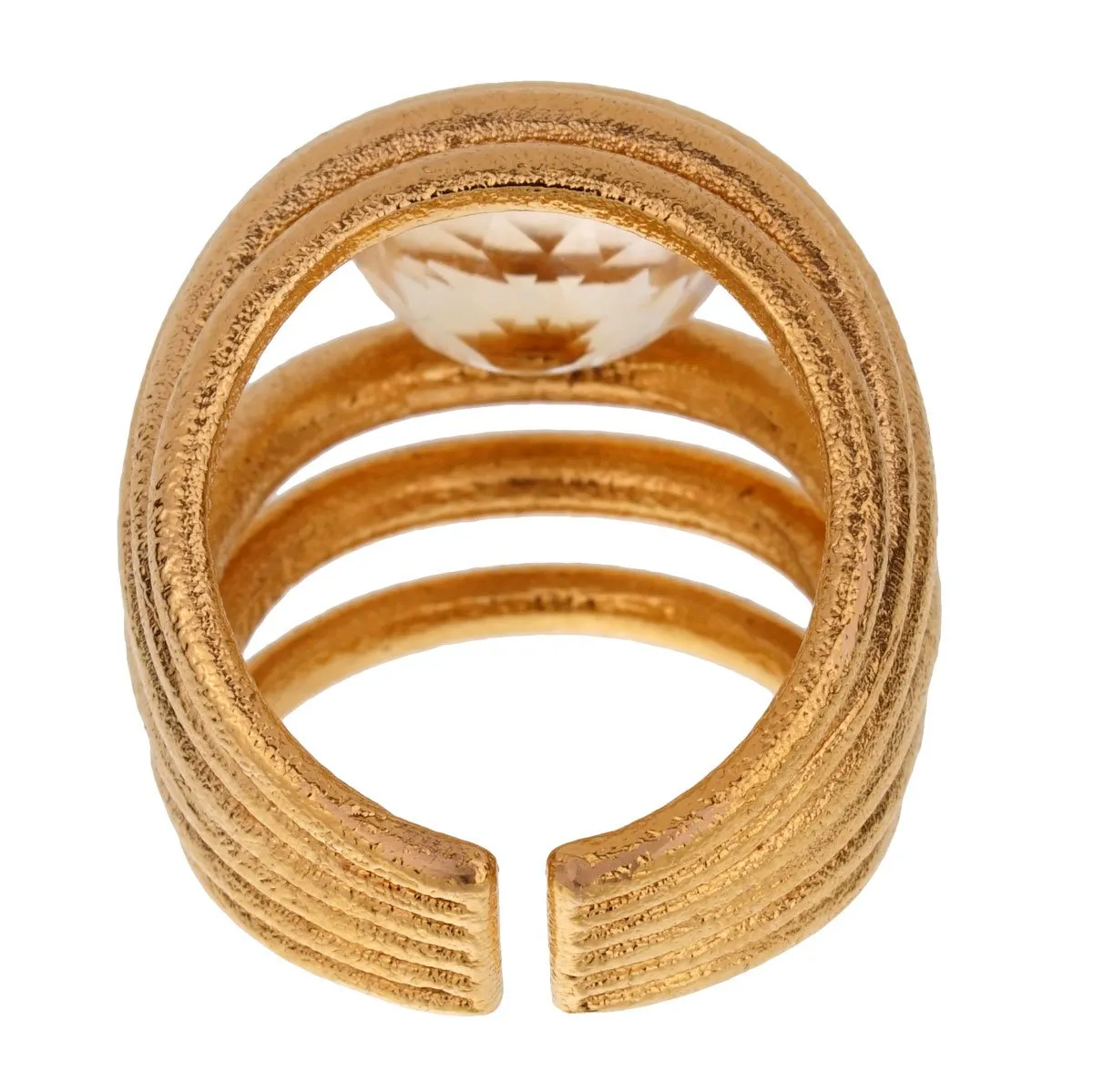 Tous Quartz Yellow Gold Cocktail Ring Sz 8 1/2