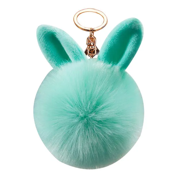 Trinket rabbit Bunny Rabbit keychain Pompon Fluffy Women Rabbit Ear Fur Ball Key Chain Rings Bag femme Pom Pom key ring