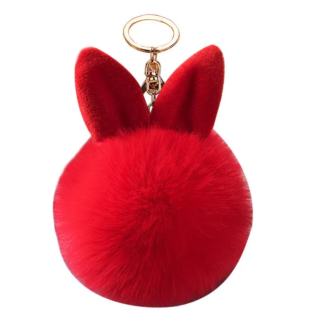 Trinket rabbit Bunny Rabbit keychain Pompon Fluffy Women Rabbit Ear Fur Ball Key Chain Rings Bag femme Pom Pom key ring