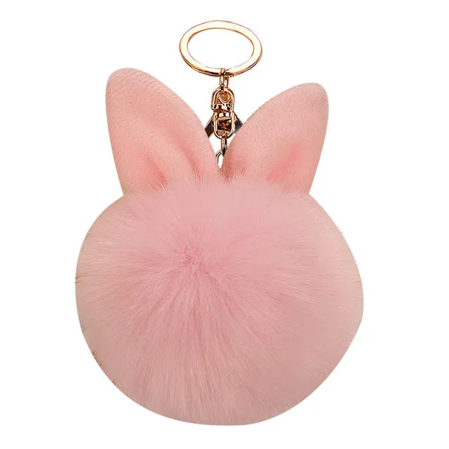 Trinket rabbit Bunny Rabbit keychain Pompon Fluffy Women Rabbit Ear Fur Ball Key Chain Rings Bag femme Pom Pom key ring