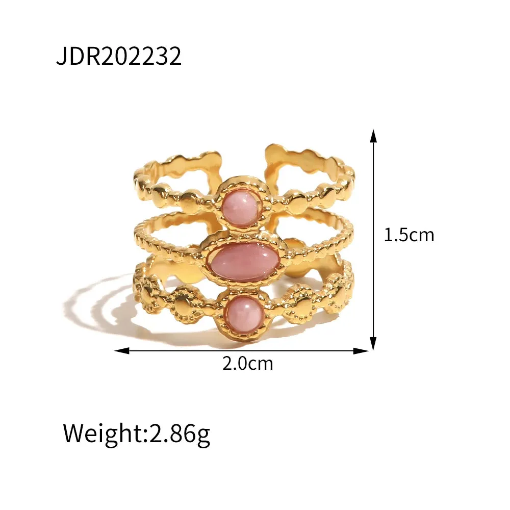 VAIGE Stylish Waterproof Natural Stone and Stainless Steel Ring Set - Elegant Golden Fashion Jewelry