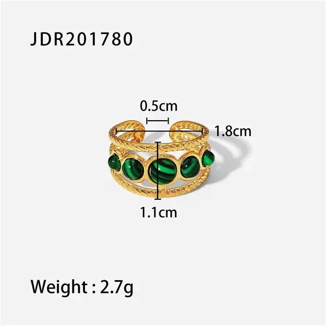 VAIGE Stylish Waterproof Natural Stone and Stainless Steel Ring Set - Elegant Golden Fashion Jewelry