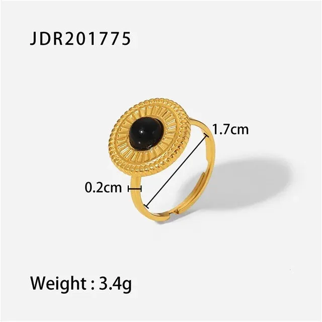 VAIGE Stylish Waterproof Natural Stone and Stainless Steel Ring Set - Elegant Golden Fashion Jewelry