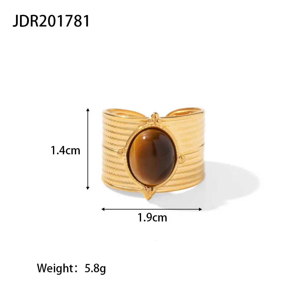 VAIGE Stylish Waterproof Natural Stone and Stainless Steel Ring Set - Elegant Golden Fashion Jewelry