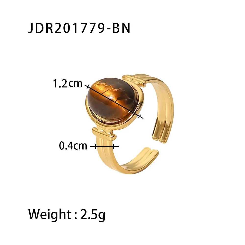 VAIGE Stylish Waterproof Natural Stone and Stainless Steel Ring Set - Elegant Golden Fashion Jewelry