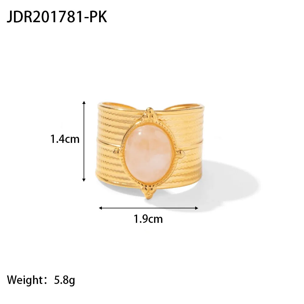 VAIGE Stylish Waterproof Natural Stone and Stainless Steel Ring Set - Elegant Golden Fashion Jewelry