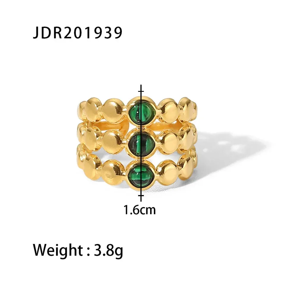 VAIGE Stylish Waterproof Natural Stone and Stainless Steel Ring Set - Elegant Golden Fashion Jewelry