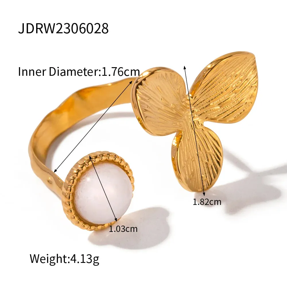 VAIGE Stylish Waterproof Natural Stone and Stainless Steel Ring Set - Elegant Golden Fashion Jewelry