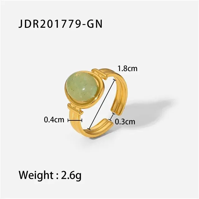 VAIGE Stylish Waterproof Natural Stone and Stainless Steel Ring Set - Elegant Golden Fashion Jewelry