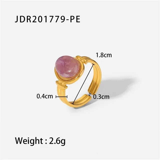 VAIGE Stylish Waterproof Natural Stone and Stainless Steel Ring Set - Elegant Golden Fashion Jewelry