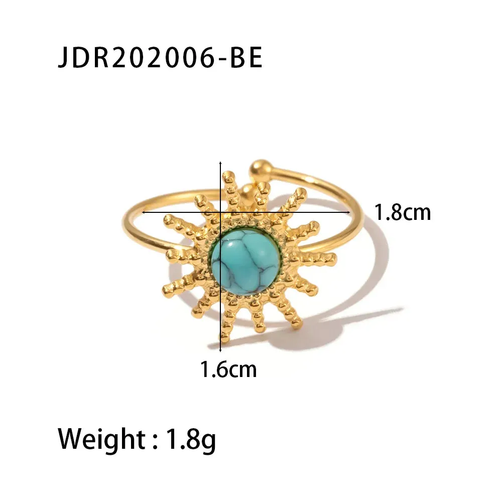 VAIGE Stylish Waterproof Natural Stone and Stainless Steel Ring Set - Elegant Golden Fashion Jewelry