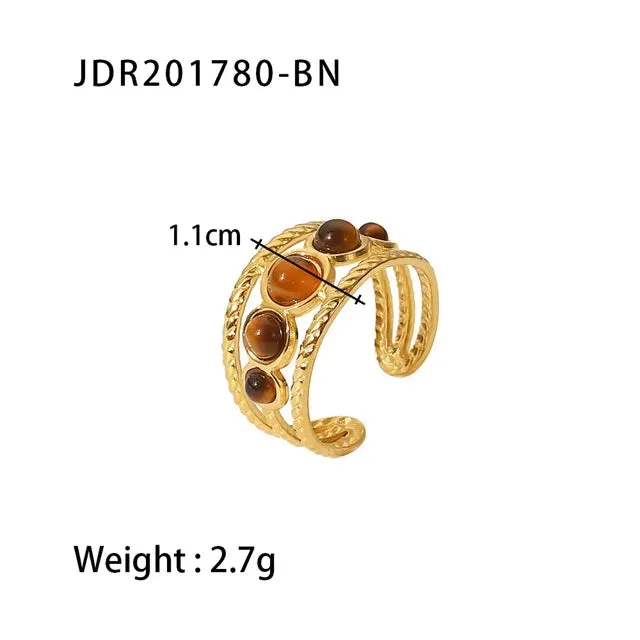 VAIGE Stylish Waterproof Natural Stone and Stainless Steel Ring Set - Elegant Golden Fashion Jewelry