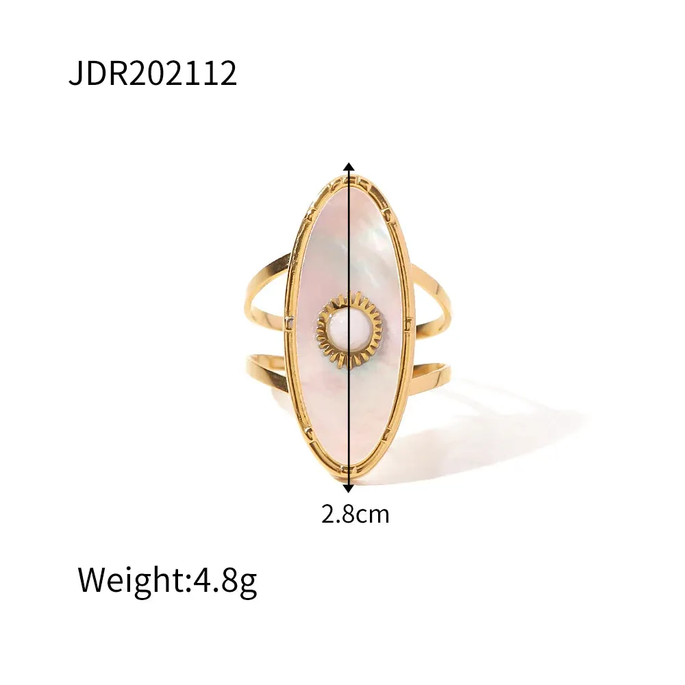 VAIGE Stylish Waterproof Natural Stone and Stainless Steel Ring Set - Elegant Golden Fashion Jewelry