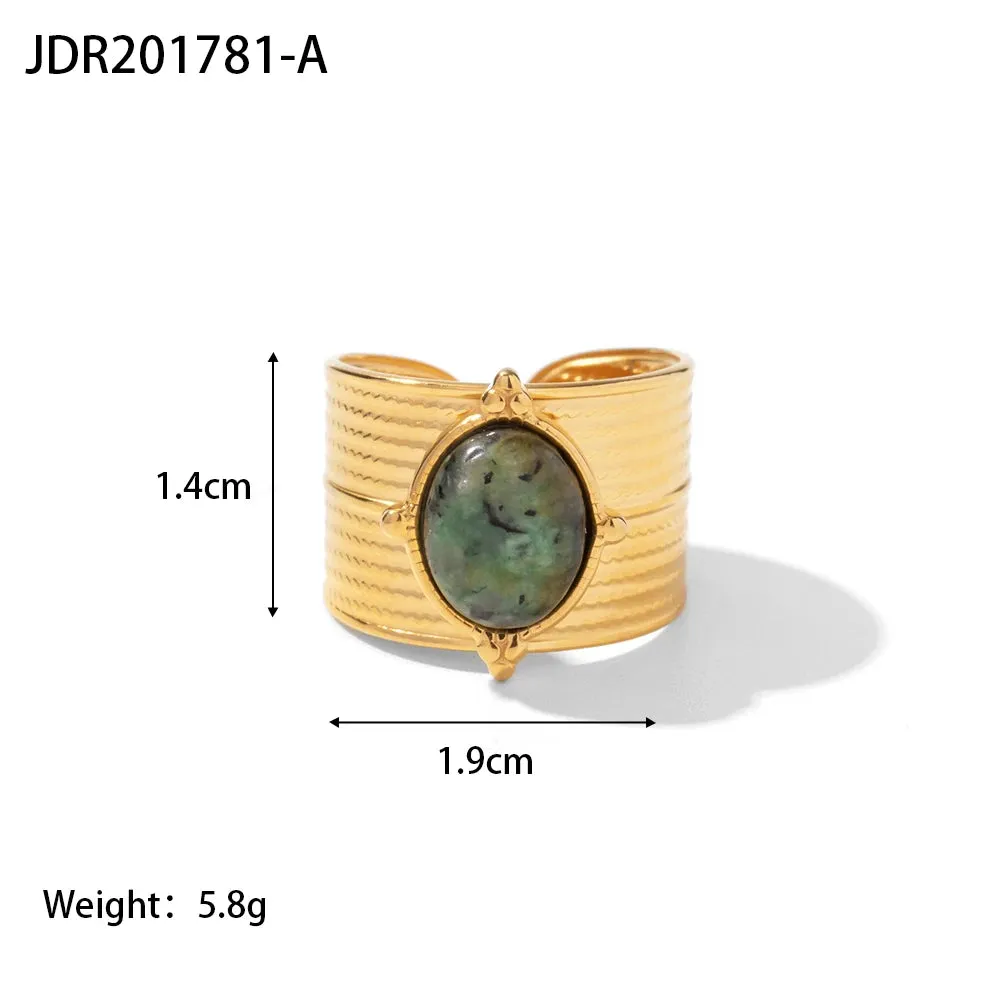 VAIGE Stylish Waterproof Natural Stone and Stainless Steel Ring Set - Elegant Golden Fashion Jewelry