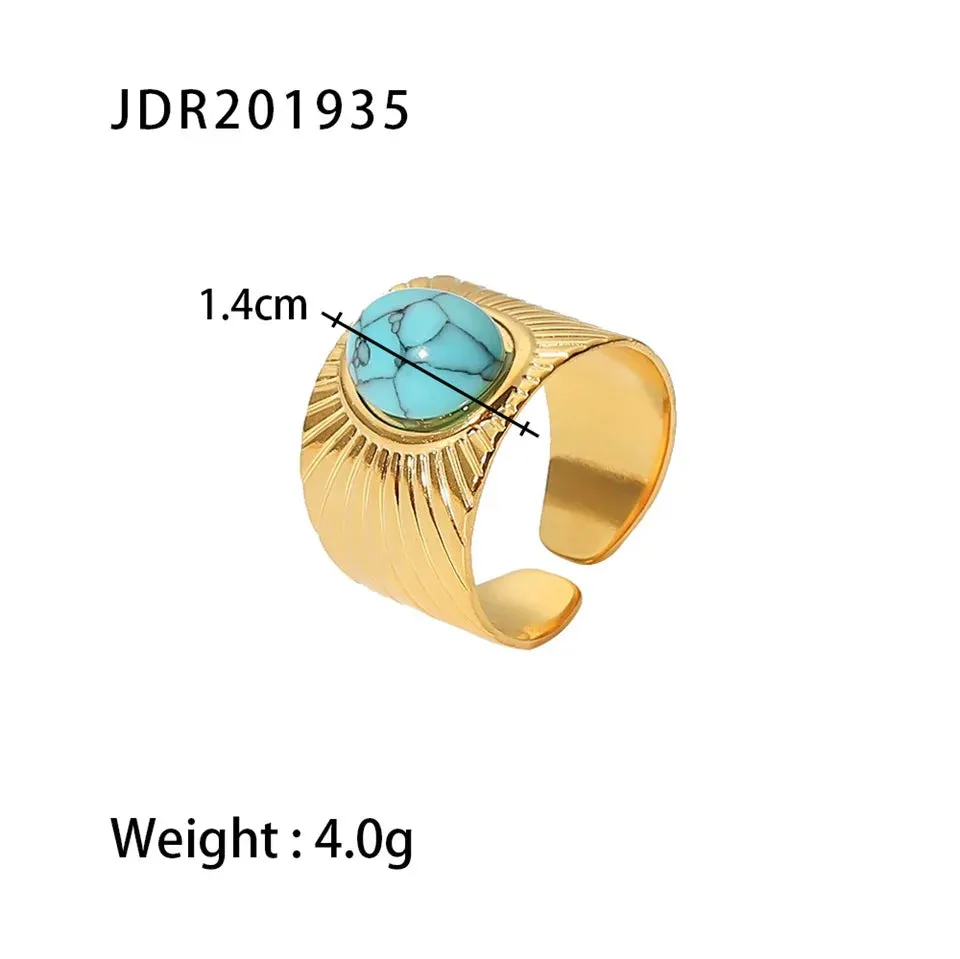 VAIGE Stylish Waterproof Natural Stone and Stainless Steel Ring Set - Elegant Golden Fashion Jewelry