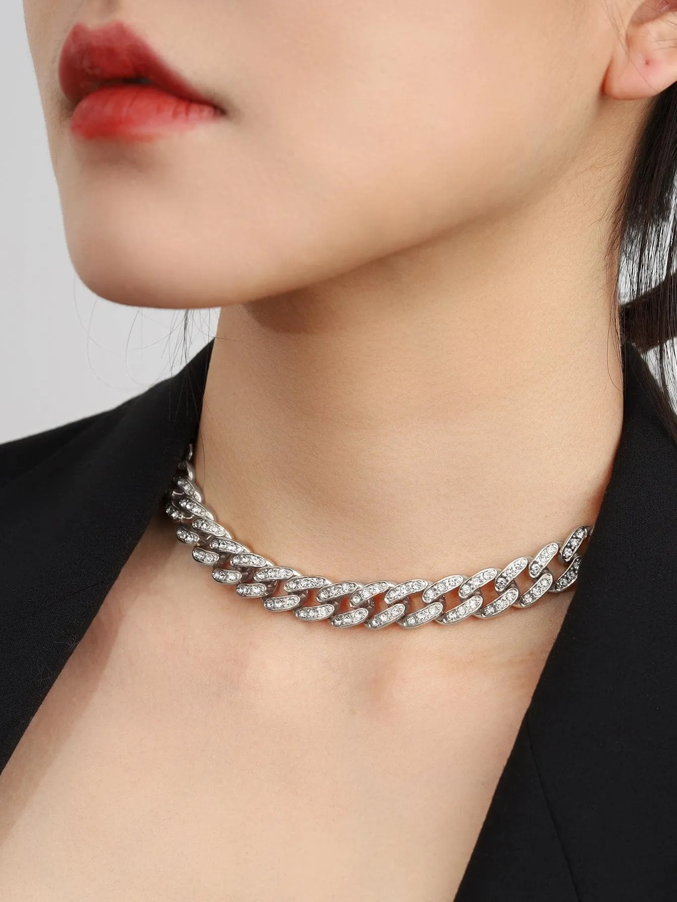 Women Men Rhinestone Chain Choker Statement Necklace Modern Necklace Creative