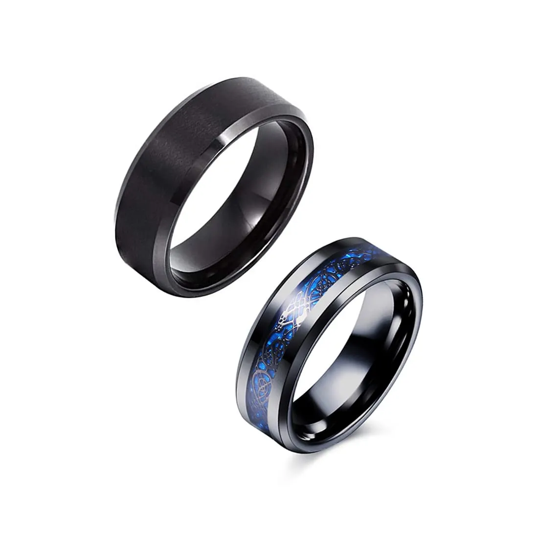 Yellow Chimes Combo Black & Blue Rings For Men | Pack of 2 Stainless Steel Men Rings | Dragon Celtic Design Black Blue Finger Rings for Boys | Ideal Gift For Men and Boys