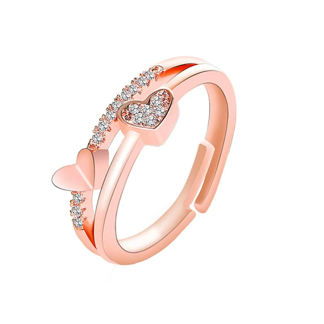 Yellow Chimes Crystal Rings For Women | Adjustable Ring Dual Heart Shaped Crystal Ring | Valentine Special Rose Gold Plated Finger Ring for Girls | Birthday Gift For Girls Anniversary Gift for Wife