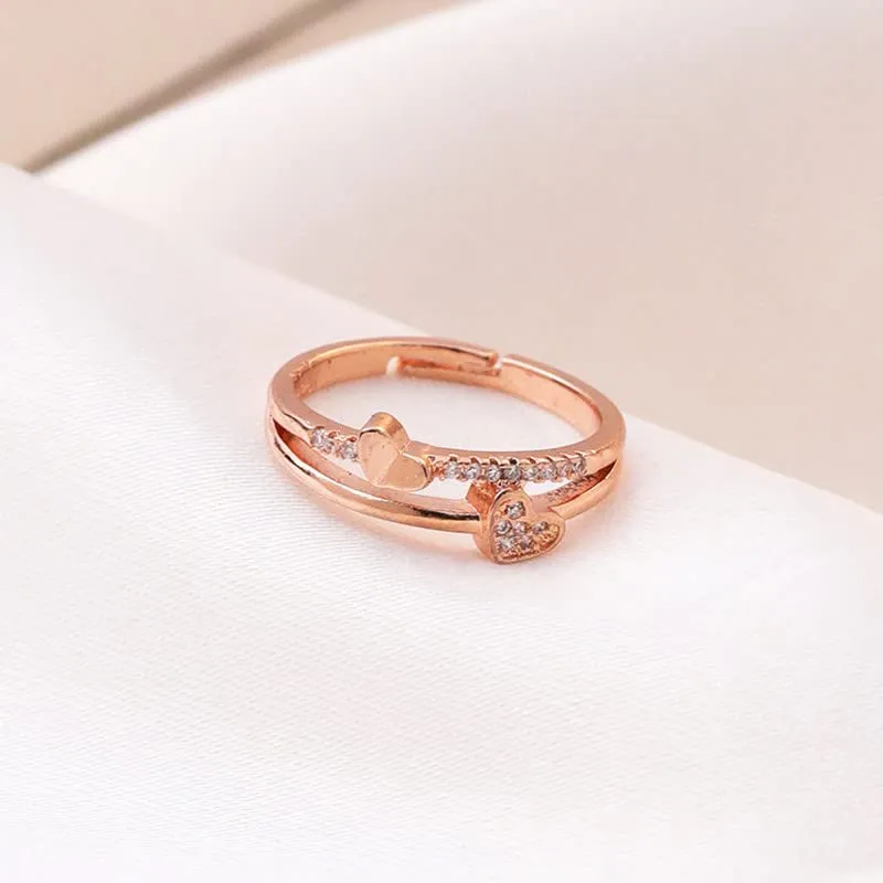 Yellow Chimes Crystal Rings For Women | Adjustable Ring Dual Heart Shaped Crystal Ring | Valentine Special Rose Gold Plated Finger Ring for Girls | Birthday Gift For Girls Anniversary Gift for Wife